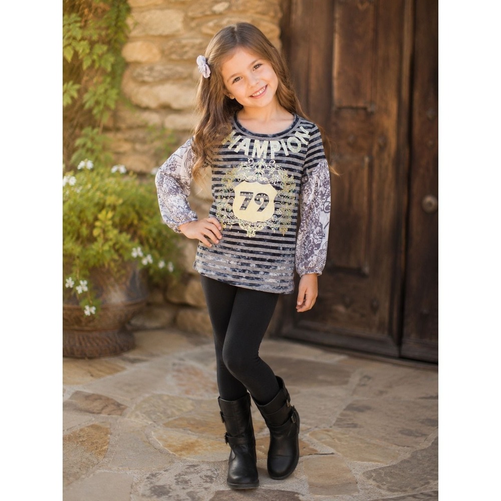 Vintage Hannah Banana Girls Layered "Champion 79" Rhinestone Top Size 4
